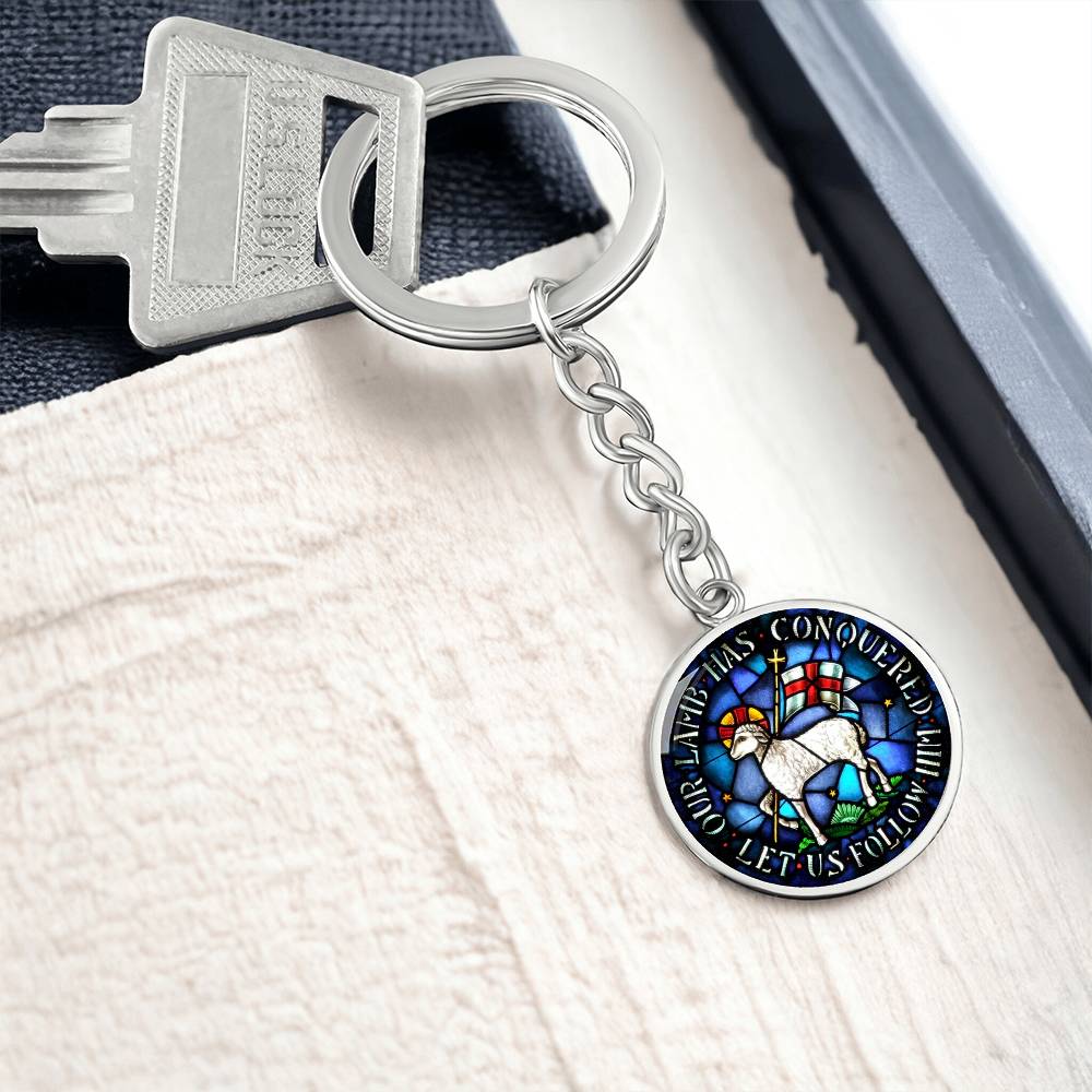 lamb-of god necklace, lamb of god agnus dei pendant necklace, our lamb has conquered let us follow him, lamb of god pendant_artwork_original_artwork Graphic Circle Keychain NEW