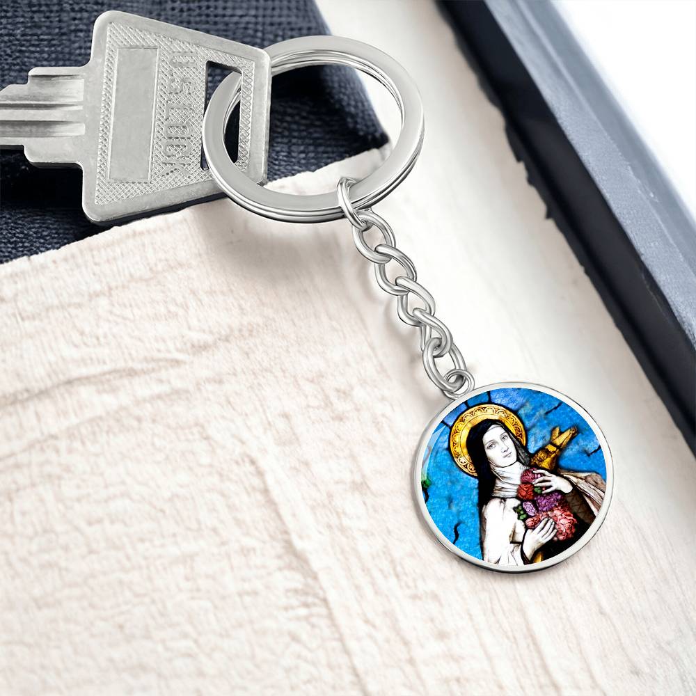 saint-therese of lisieux circle pendant necklace_artwork_original_artwork Graphic Circle Keychain NEW