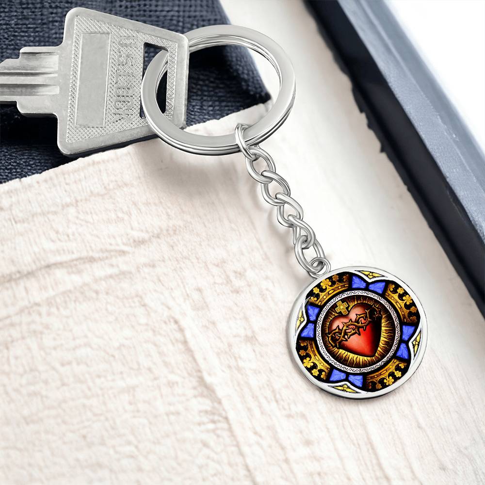 Sacred Heart Circle 300 dpi ShineOn Circle Pendant Keychain