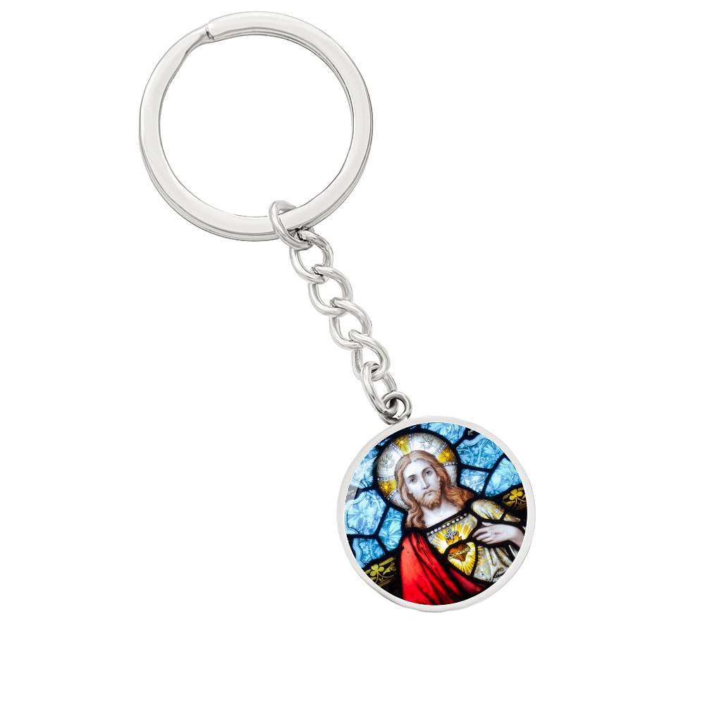 sacred-heart of jesus stained glass pendant necklace_artwork_original_artwork Graphic Circle Keychain NEW