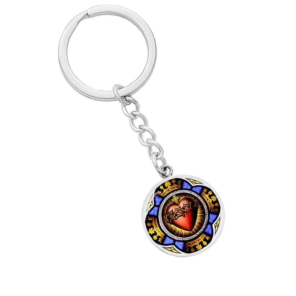 Sacred Heart Circle 300 dpi ShineOn Circle Pendant Keychain
