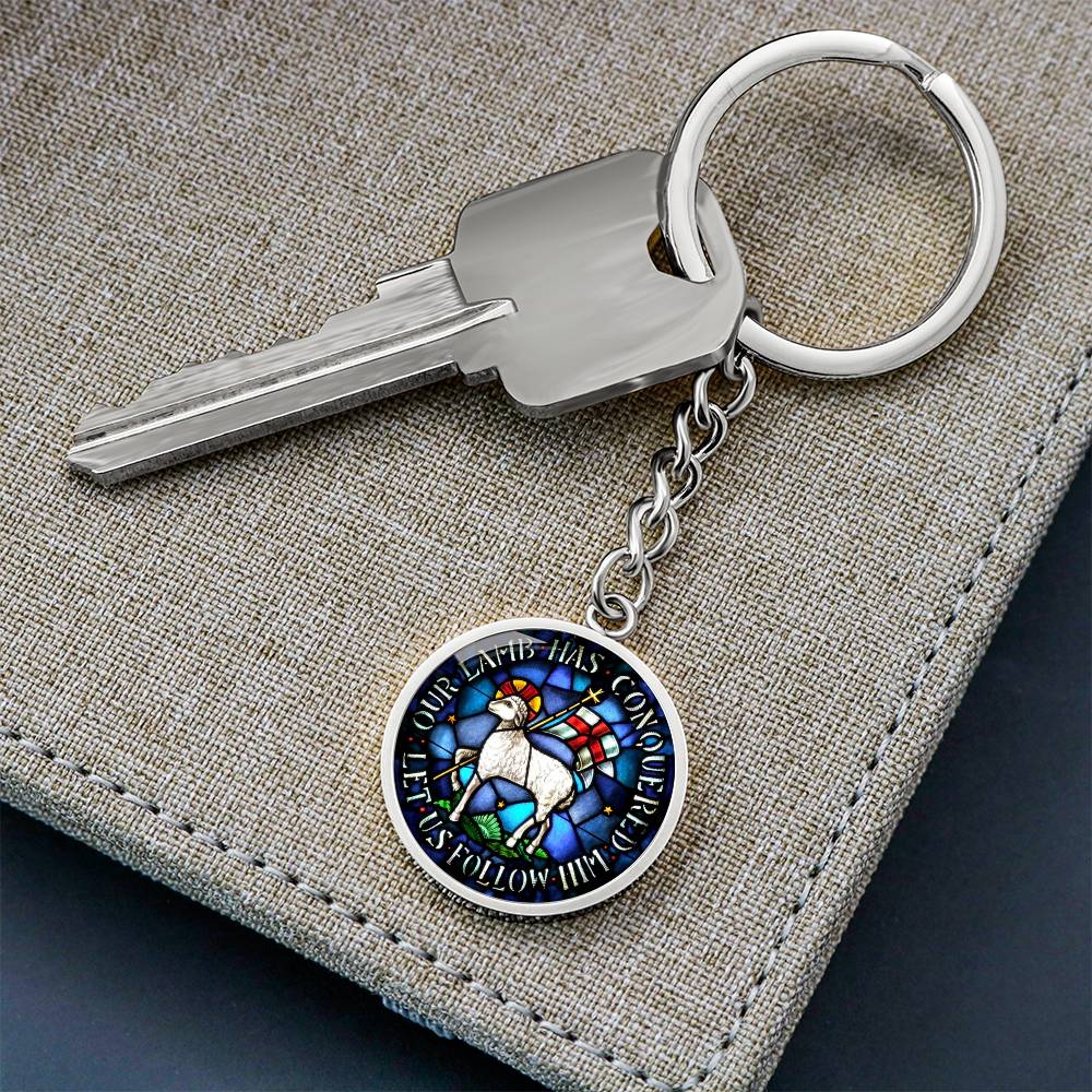 lamb-of god necklace, lamb of god agnus dei pendant necklace, our lamb has conquered let us follow him, lamb of god pendant_artwork_original_artwork Graphic Circle Keychain NEW