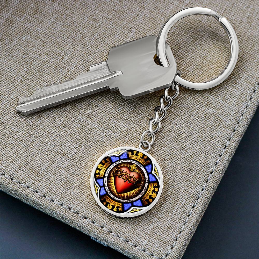 Sacred Heart Circle 300 dpi ShineOn Circle Pendant Keychain