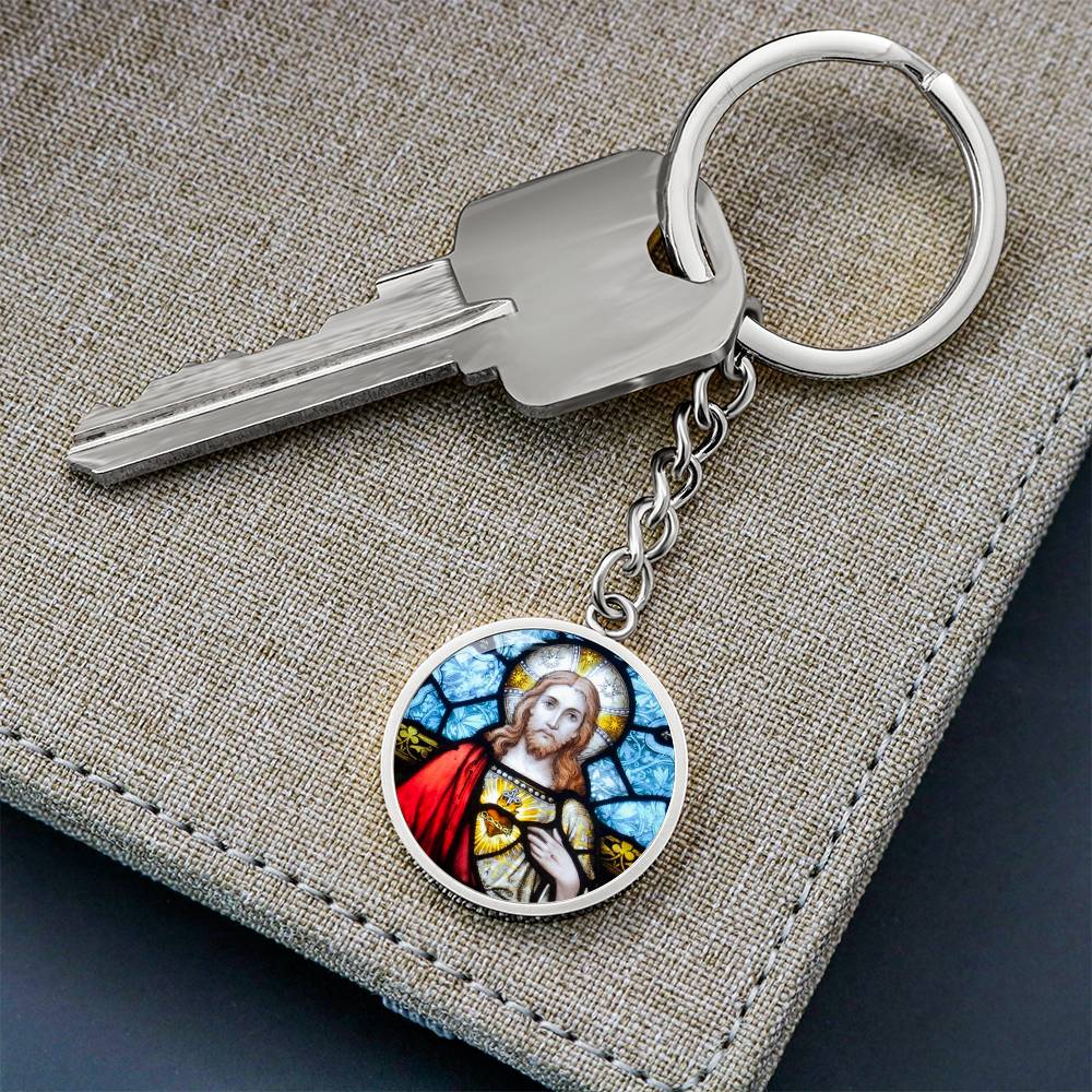 sacred-heart of jesus stained glass pendant necklace_artwork_original_artwork Graphic Circle Keychain NEW