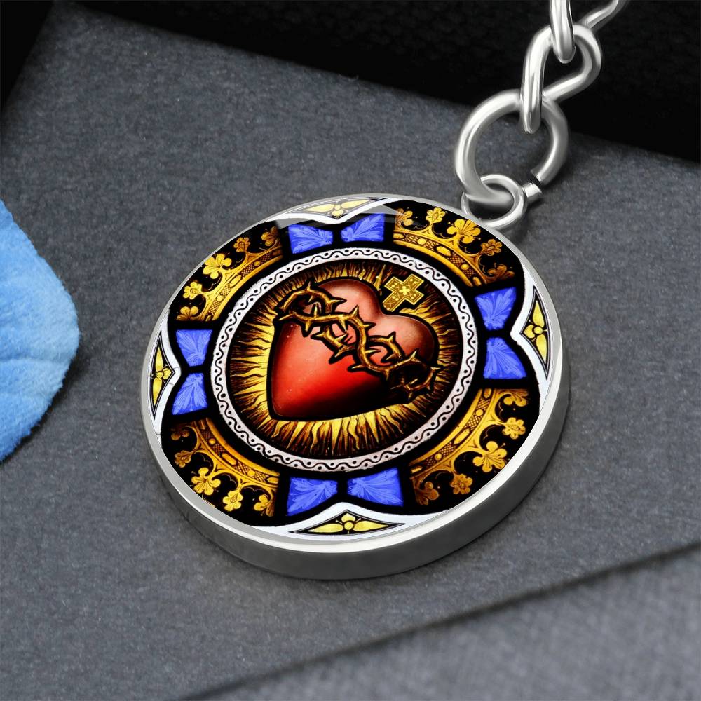 Sacred Heart Circle 300 dpi ShineOn Circle Pendant Keychain