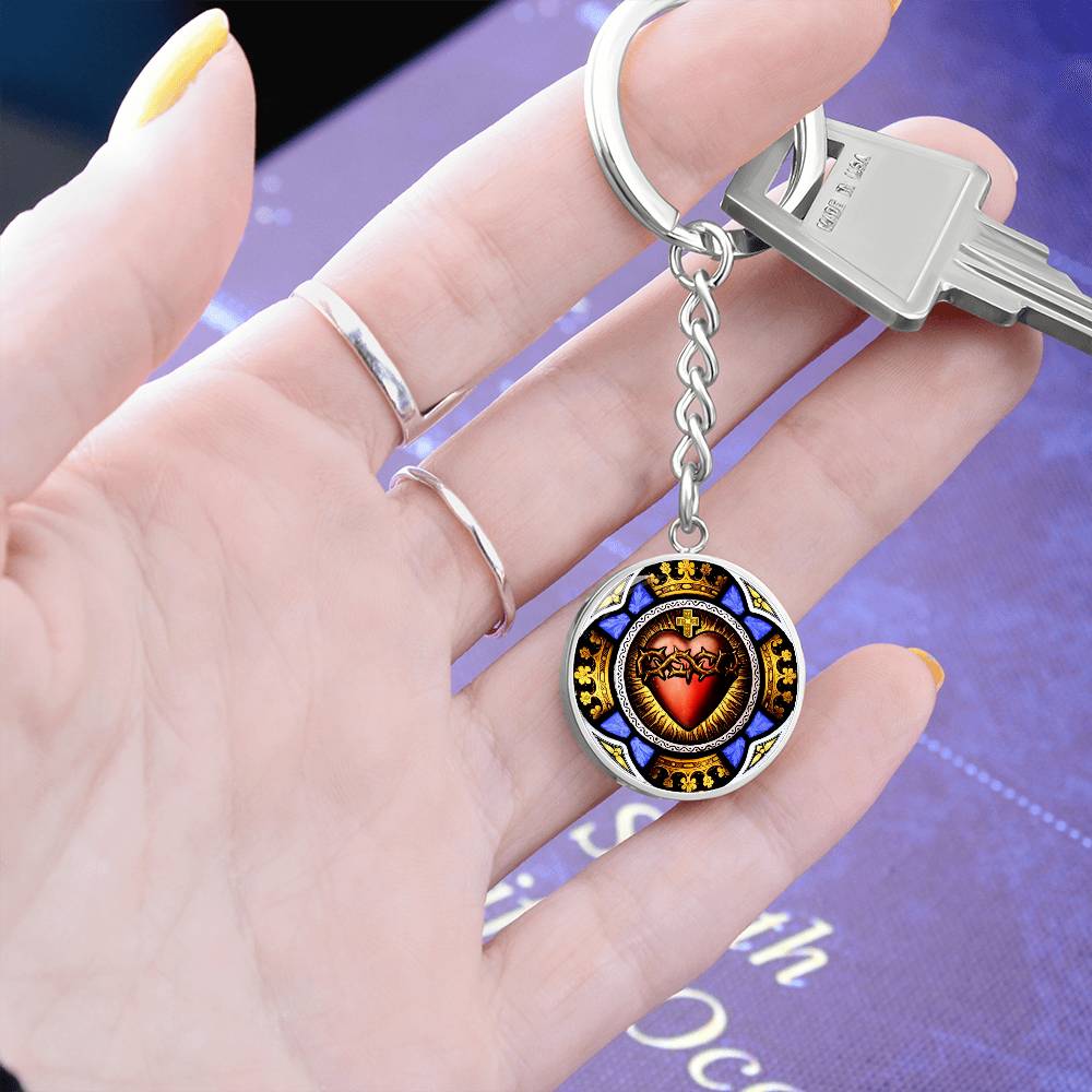 Sacred Heart Circle 300 dpi ShineOn Circle Pendant Keychain