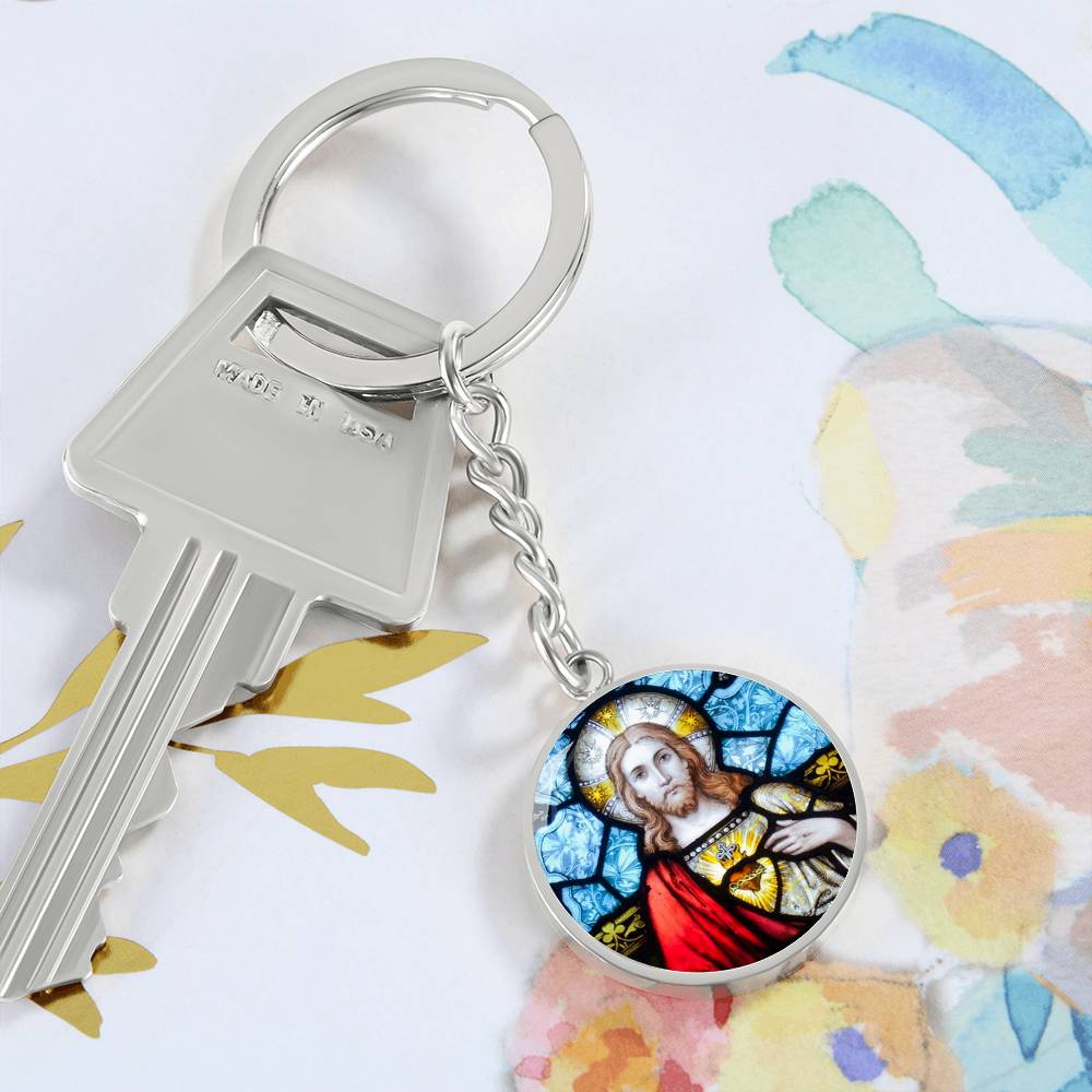sacred-heart of jesus stained glass pendant necklace_artwork_original_artwork Graphic Circle Keychain NEW