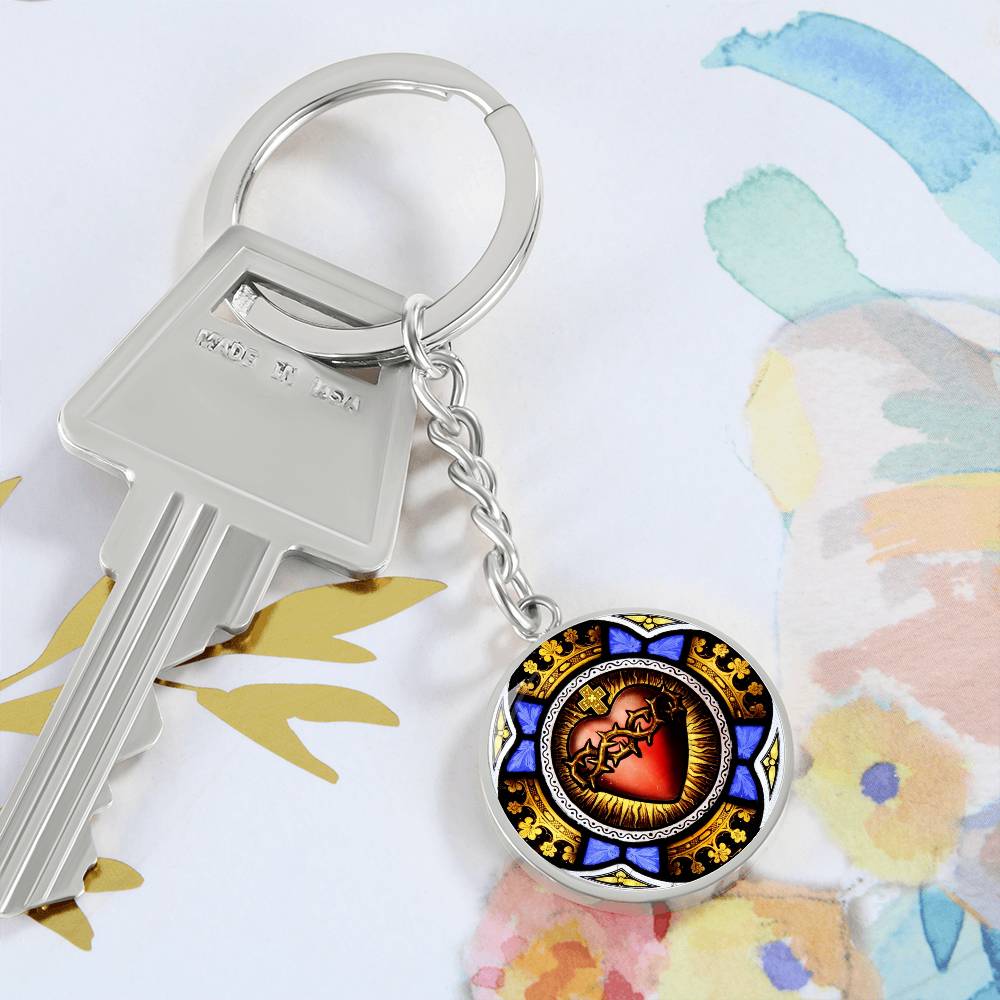 Sacred Heart Circle 300 dpi ShineOn Circle Pendant Keychain