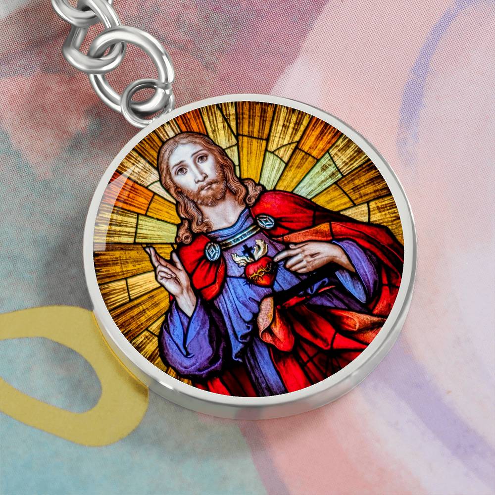 the-sacred heart of jesus christ pendant necklace_artwork_original_artwork Graphic Circle Keychain NEW