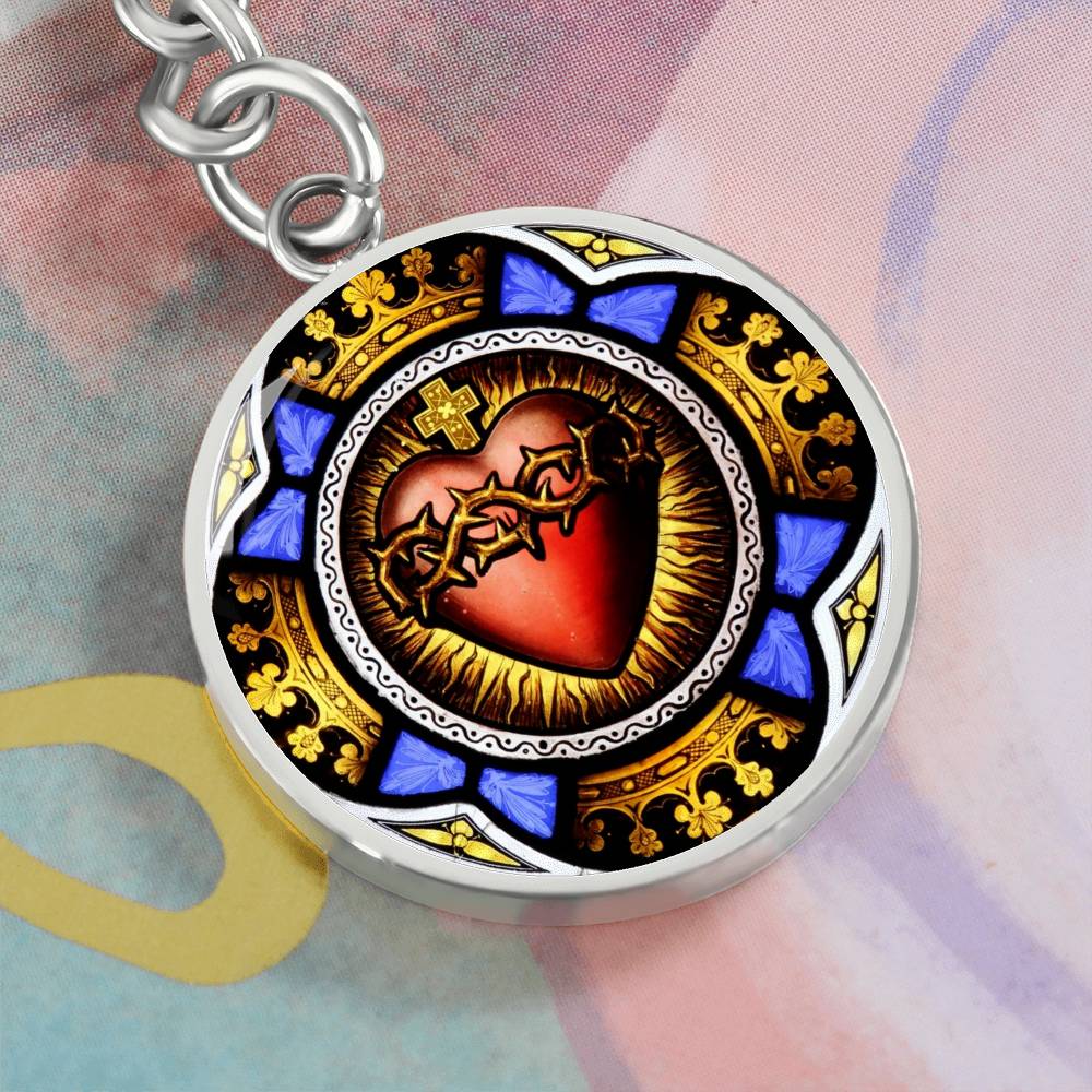 Sacred Heart Circle 300 dpi ShineOn Circle Pendant Keychain