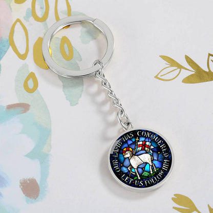 lamb-of god necklace, lamb of god agnus dei pendant necklace, our lamb has conquered let us follow him, lamb of god pendant_artwork_original_artwork Graphic Circle Keychain NEW