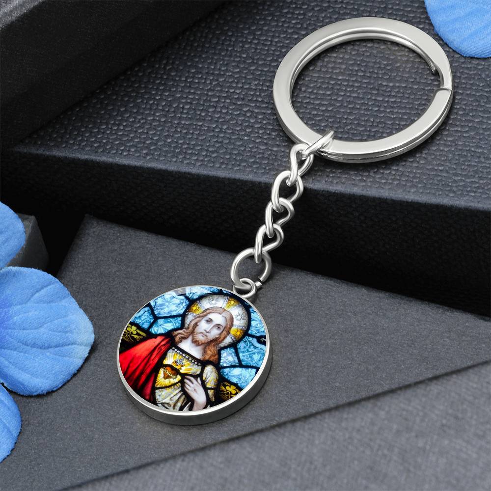 sacred-heart of jesus stained glass pendant necklace_artwork_original_artwork Graphic Circle Keychain NEW
