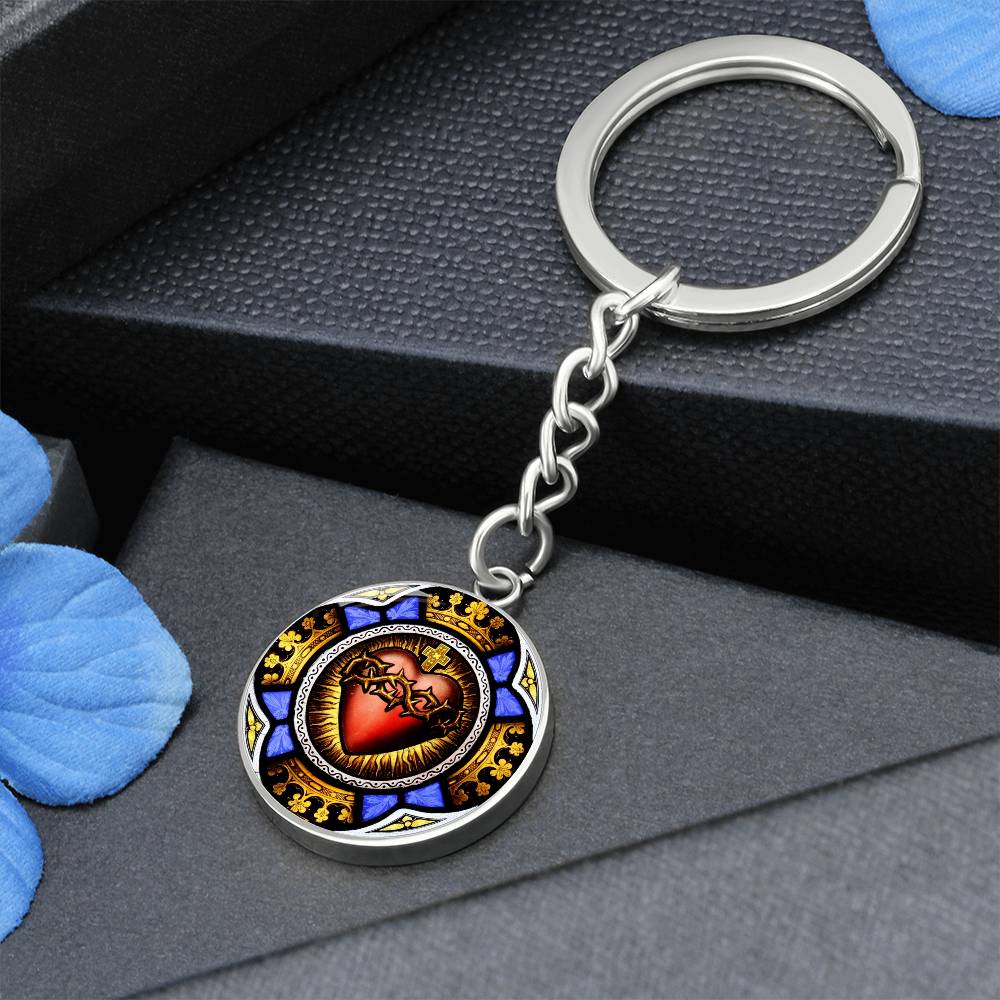 Sacred Heart Circle 300 dpi ShineOn Circle Pendant Keychain