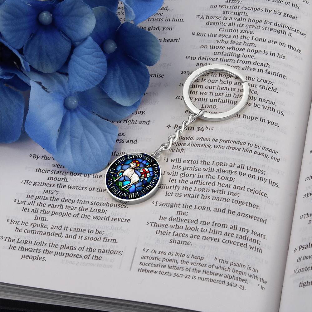 lamb-of god necklace, lamb of god agnus dei pendant necklace, our lamb has conquered let us follow him, lamb of god pendant_artwork_original_artwork Graphic Circle Keychain NEW