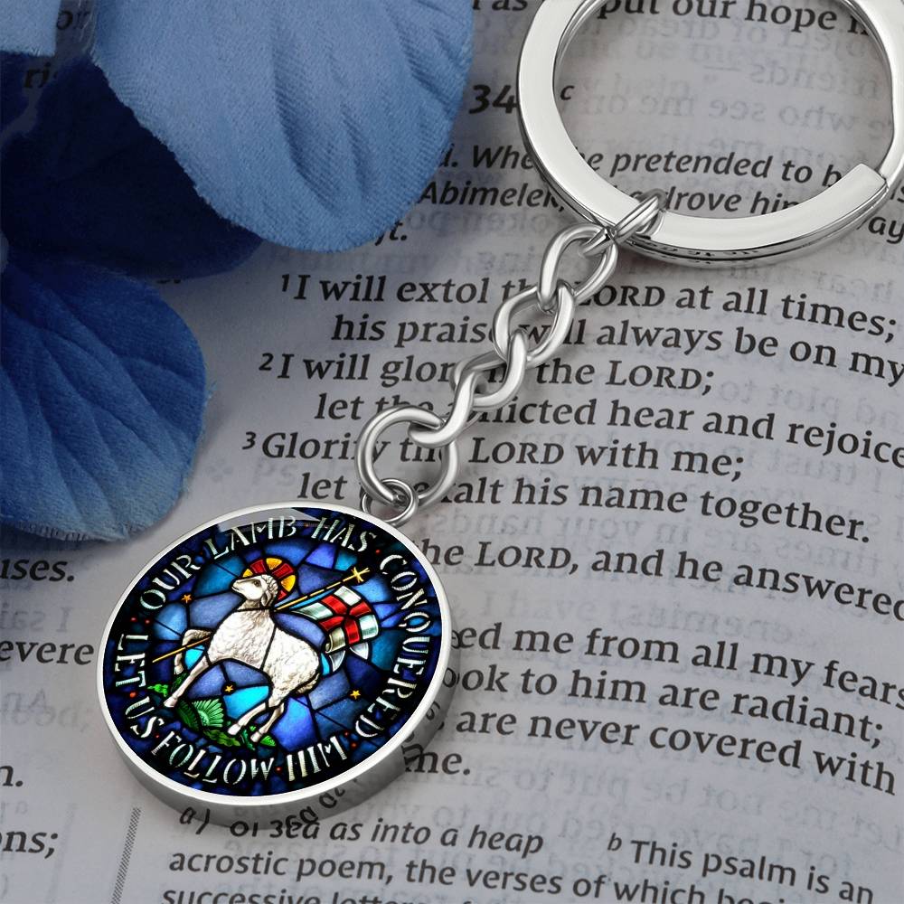 lamb-of god necklace, lamb of god agnus dei pendant necklace, our lamb has conquered let us follow him, lamb of god pendant_artwork_original_artwork Graphic Circle Keychain NEW