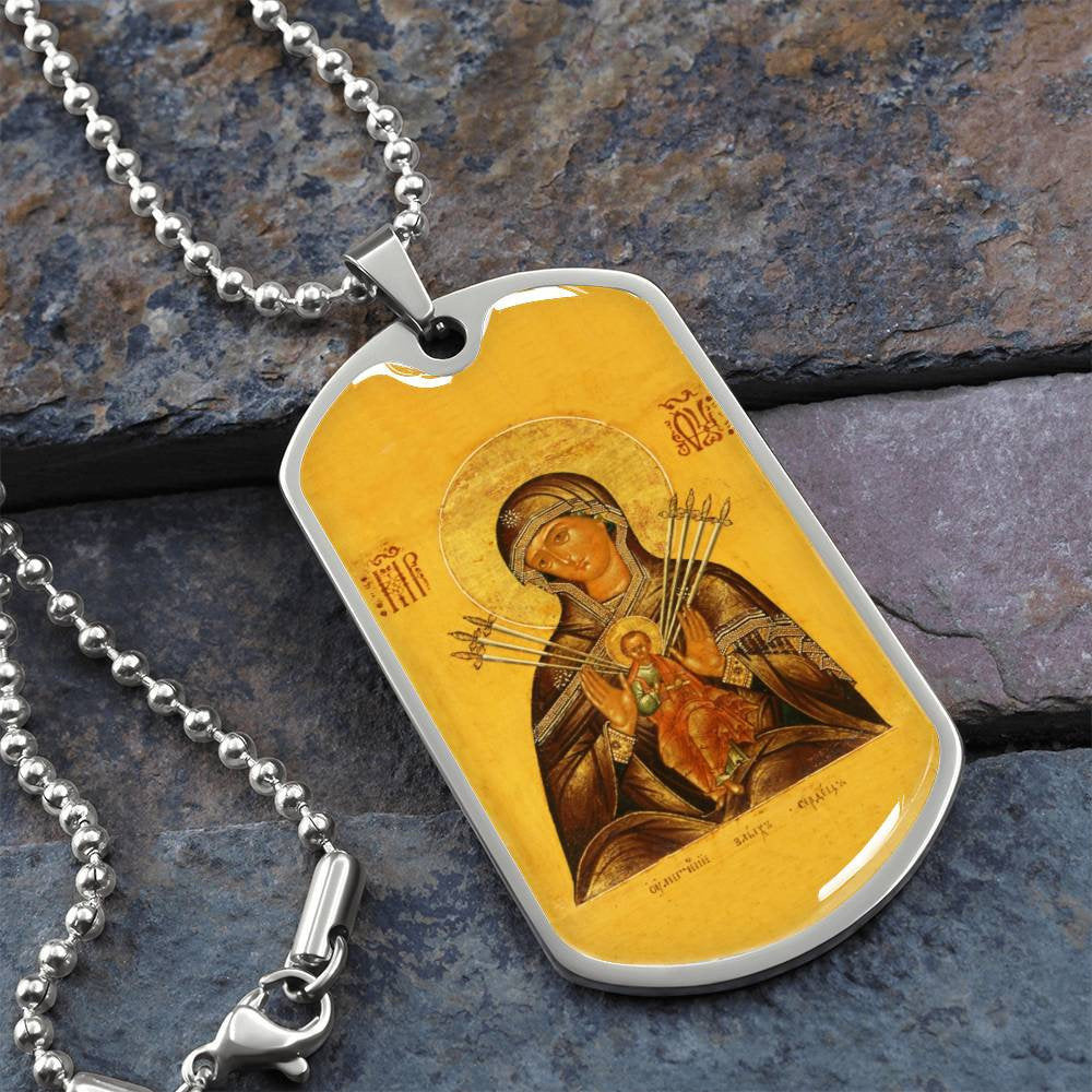 Seven Sorrows Mary dog tag necklace