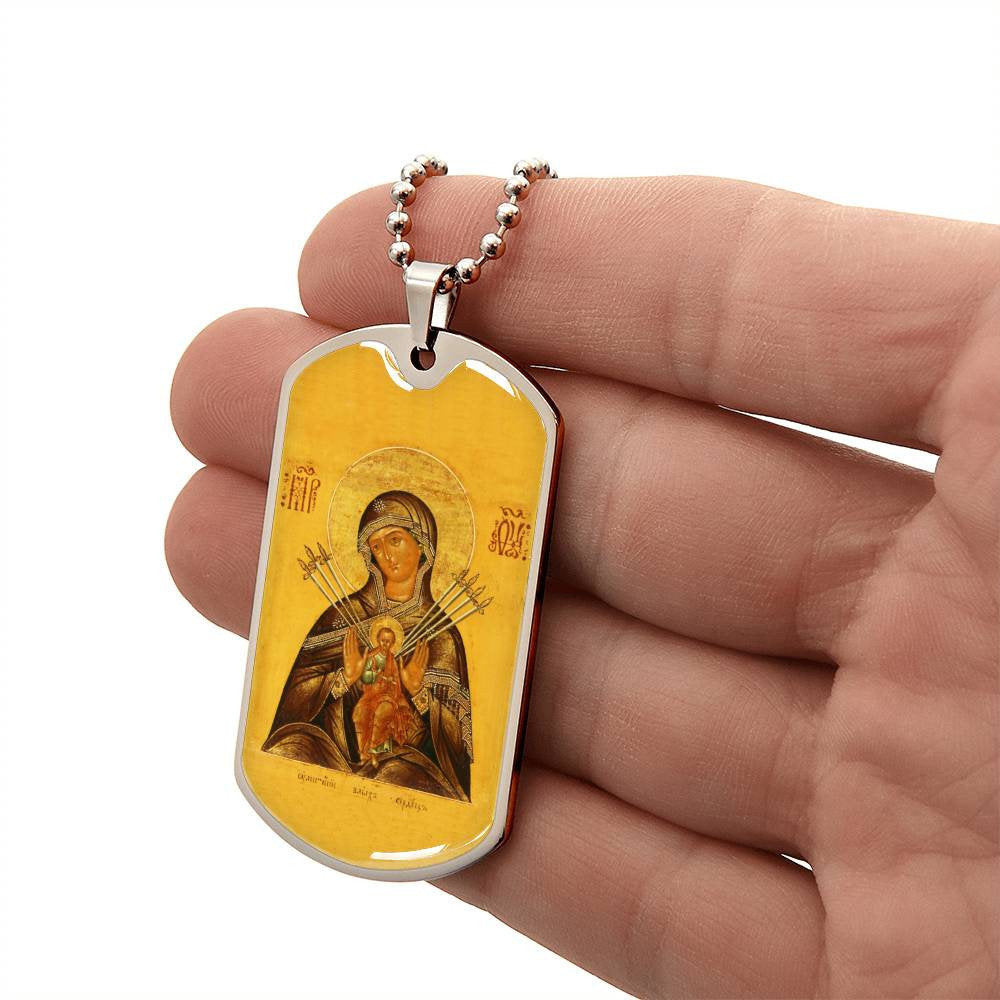Seven Sorrows Mary dog tag necklace