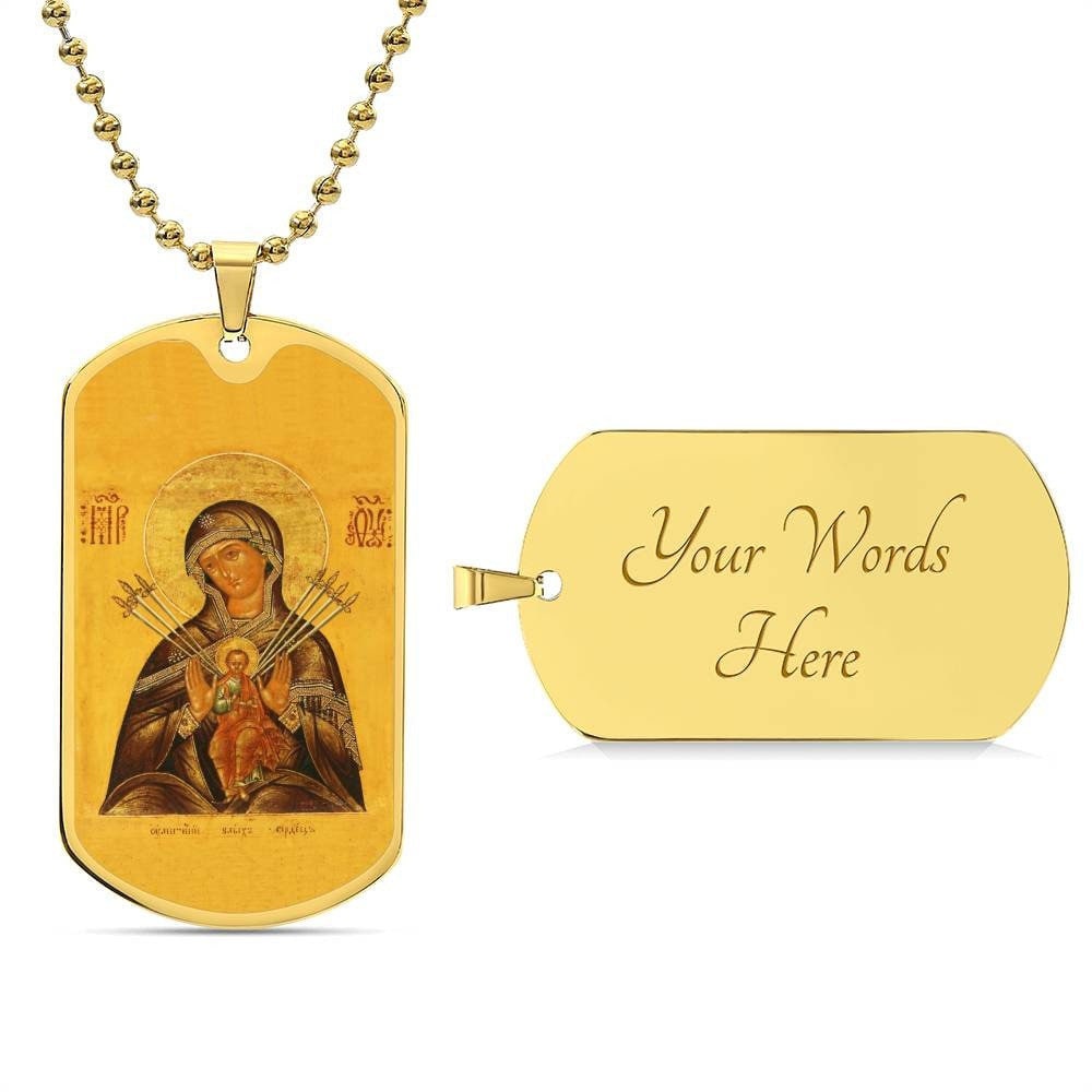 Seven Sorrows Mary dog tag necklace