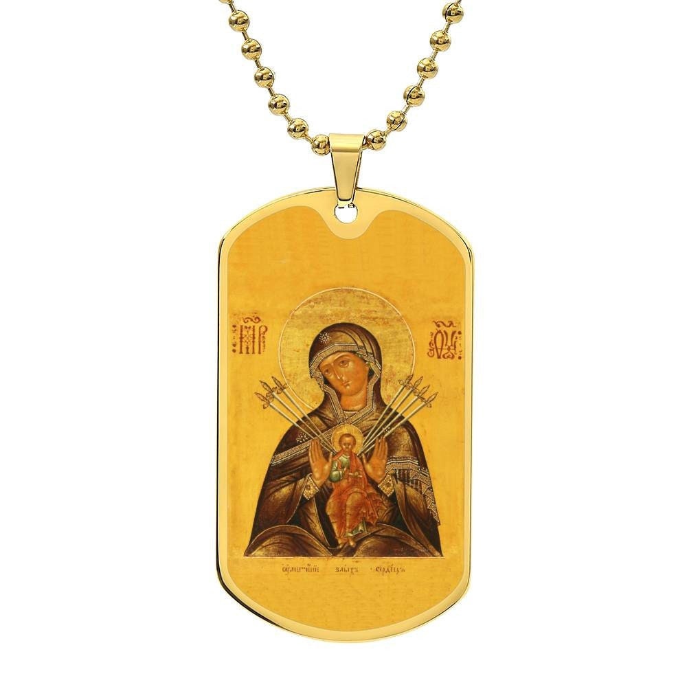 Seven Sorrows Mary dog tag necklace