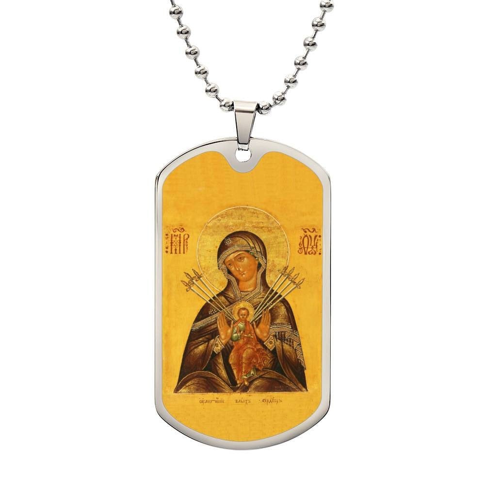 Seven Sorrows Mary dog tag necklace