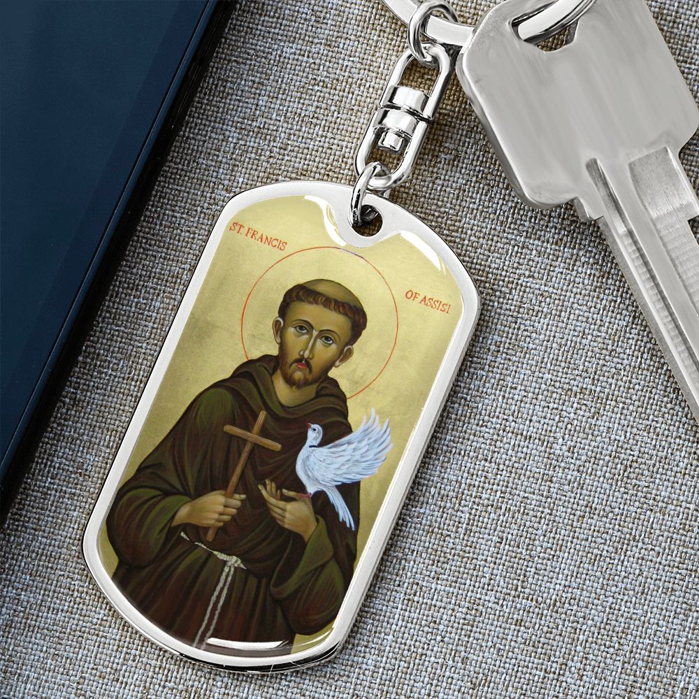 St Francis of Assisi dog tag keychain