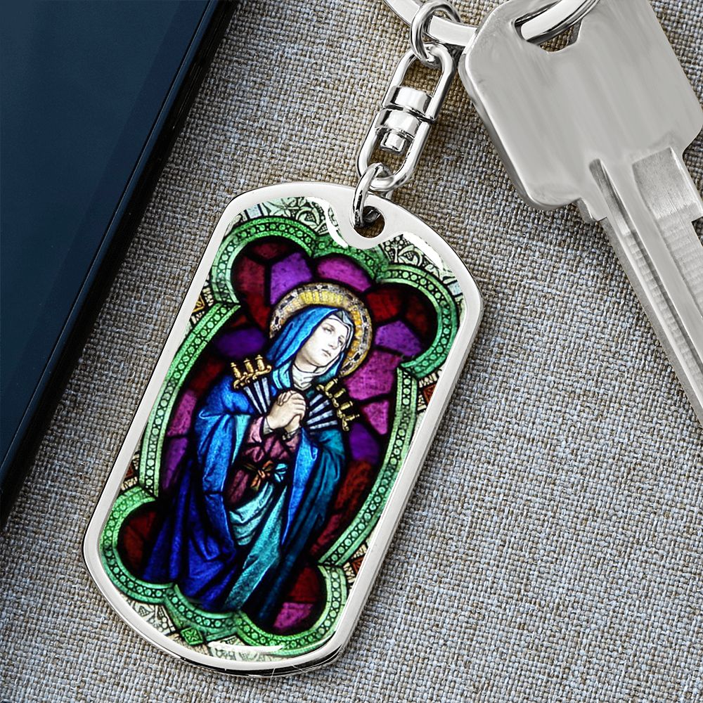 Our Lady of Sorrow dog tag keychain