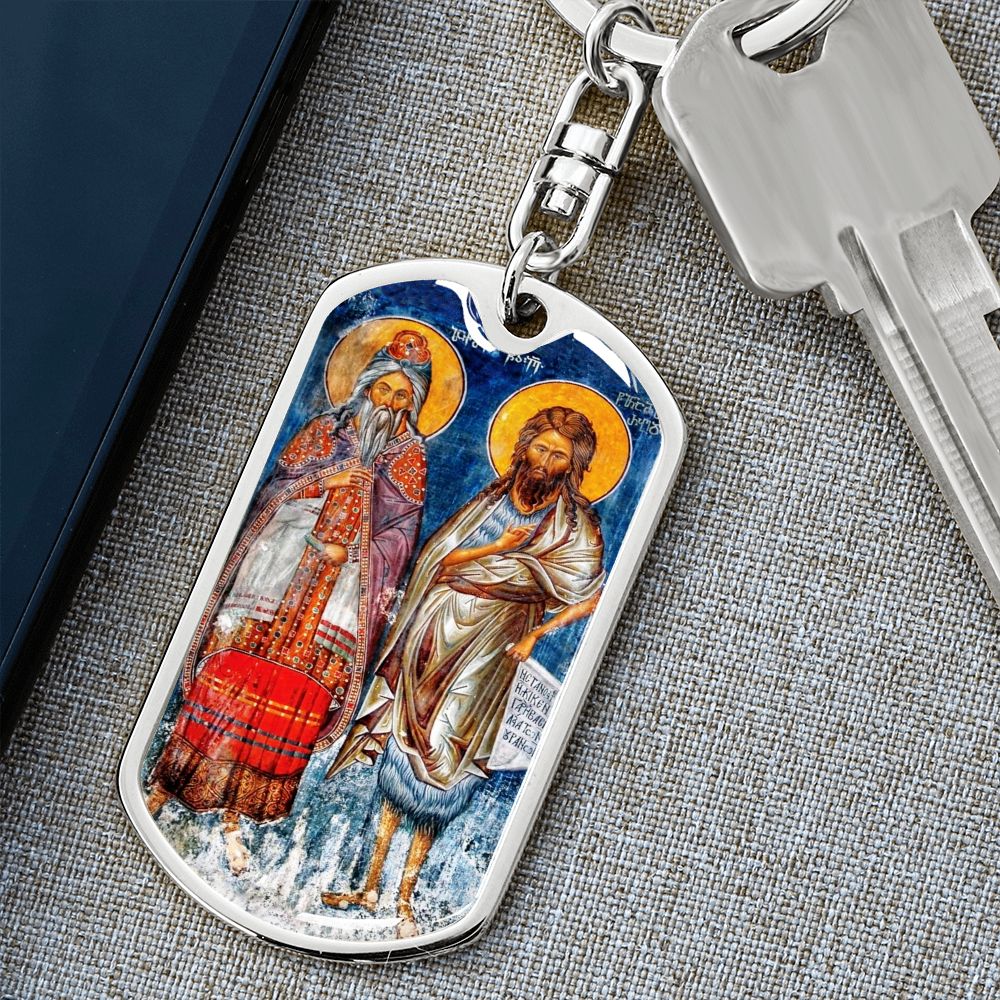 St John the Baptist and Zechariah dog tag keychain