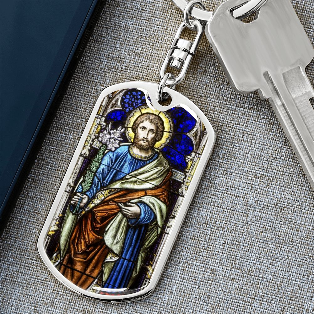 St Joseph dog tag keychain