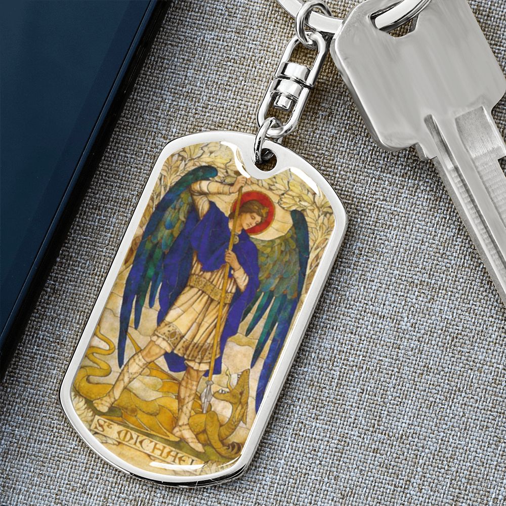 St Michael the Archangel dog tag keychain