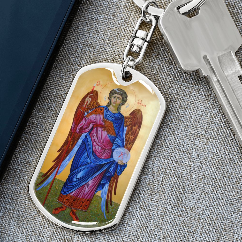 Archangel Gabriel dog tag keychain