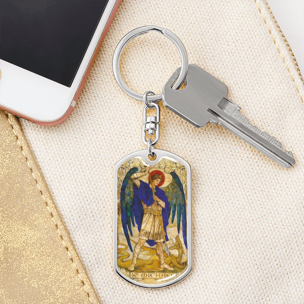 St Michael the Archangel dog tag keychain