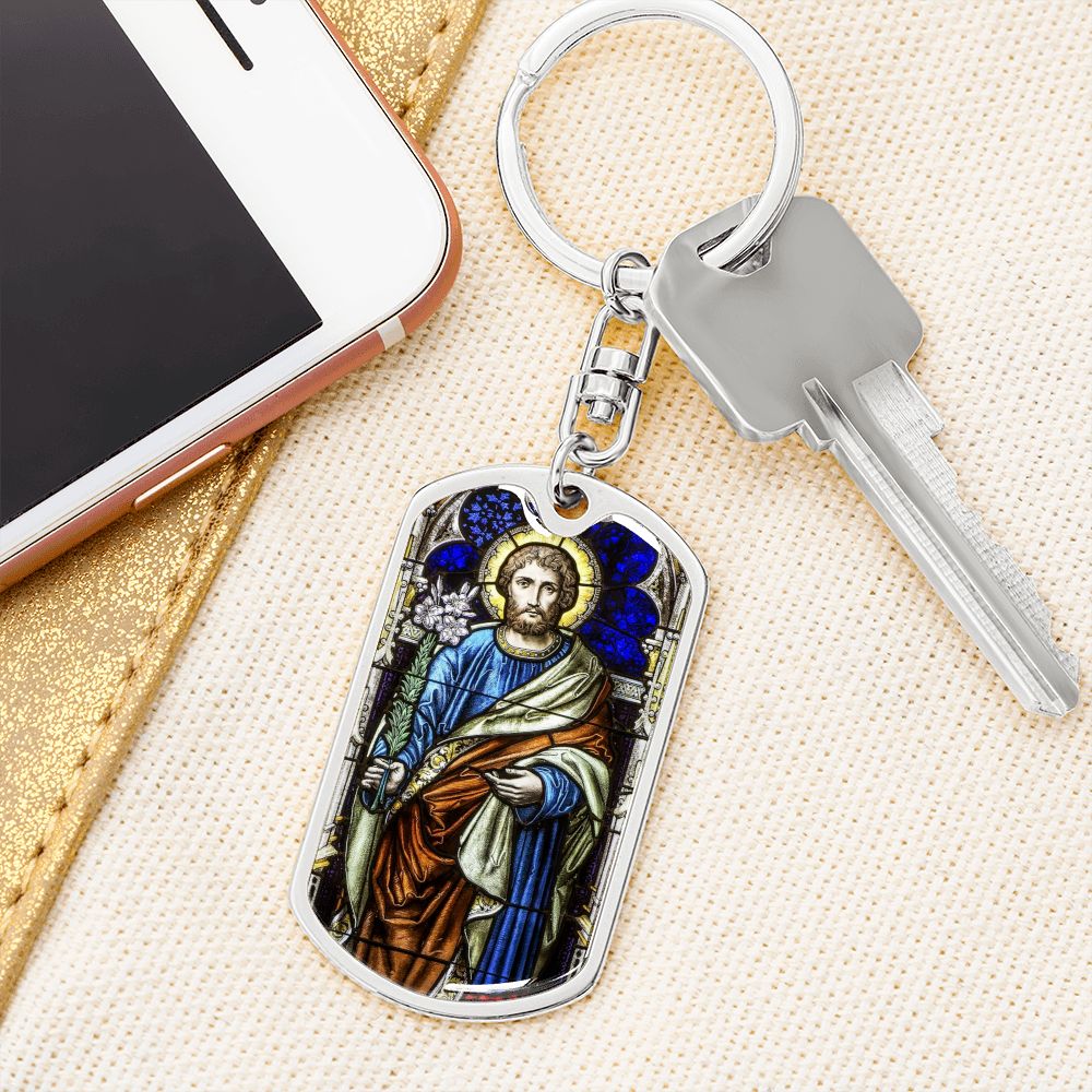 St Joseph dog tag keychain