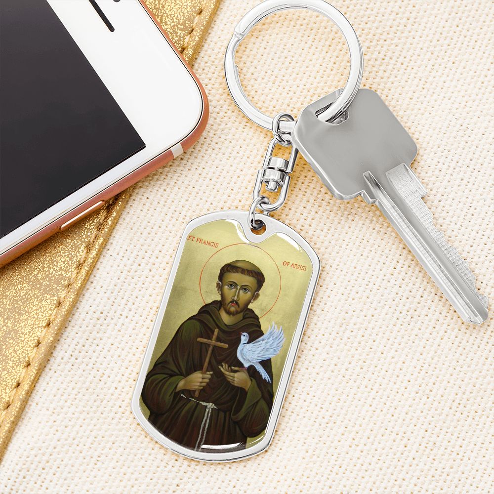 St Francis of Assisi dog tag keychain