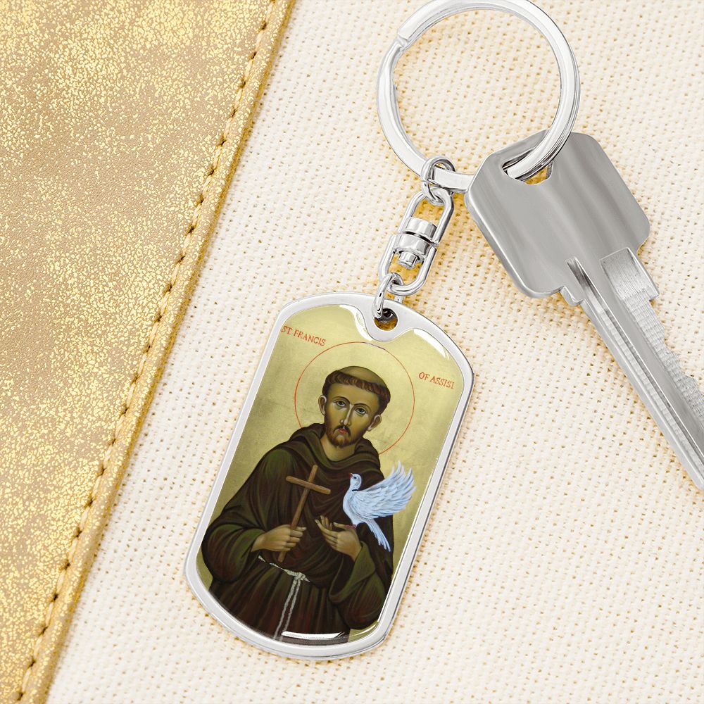St Francis of Assisi dog tag keychain