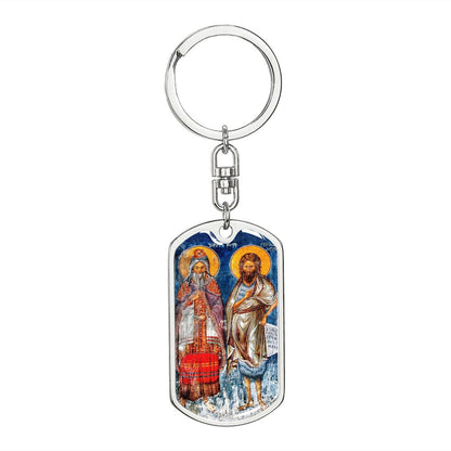 St John the Baptist and Zechariah dog tag keychain