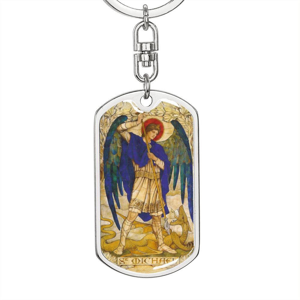 St Michael the Archangel dog tag keychain