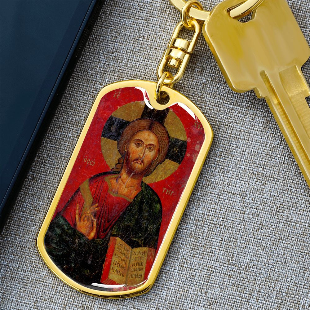 Jesus Christ Pantocrator dog tag keychain