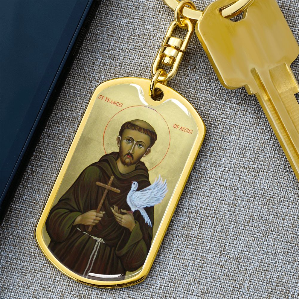 St Francis of Assisi dog tag keychain