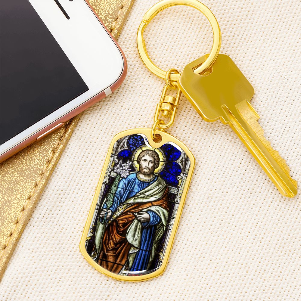 St Joseph dog tag keychain