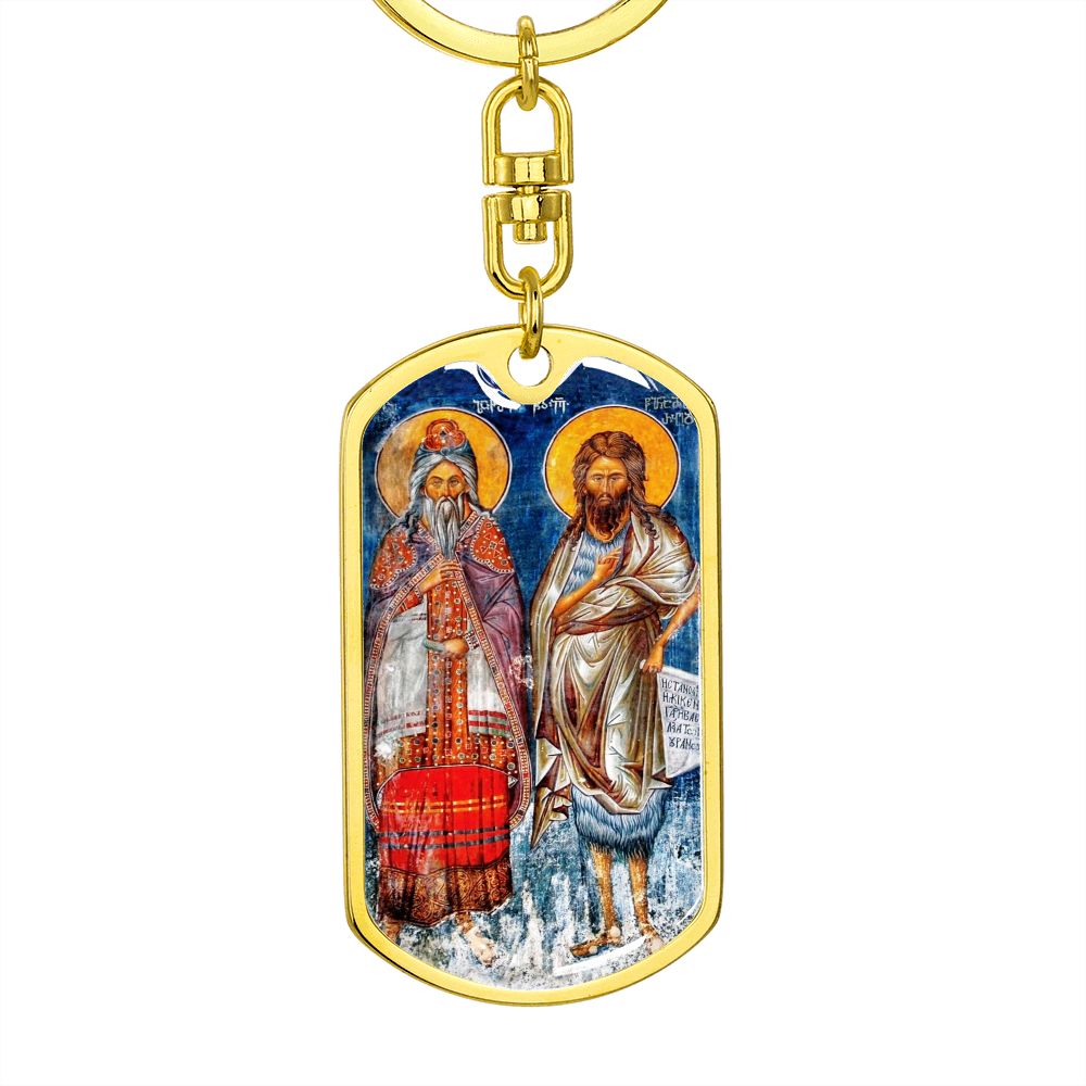 St John the Baptist and Zechariah dog tag keychain