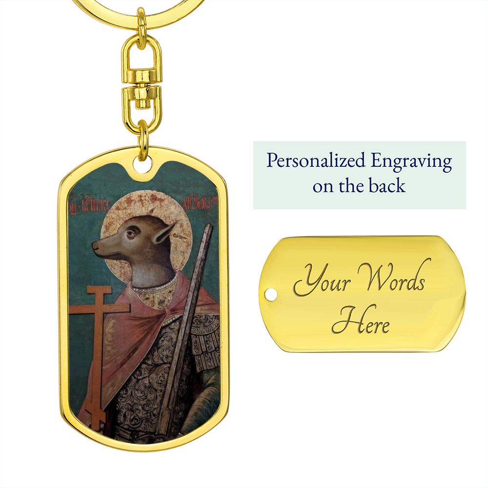 Dog Headed St Christopher dog tag keychain