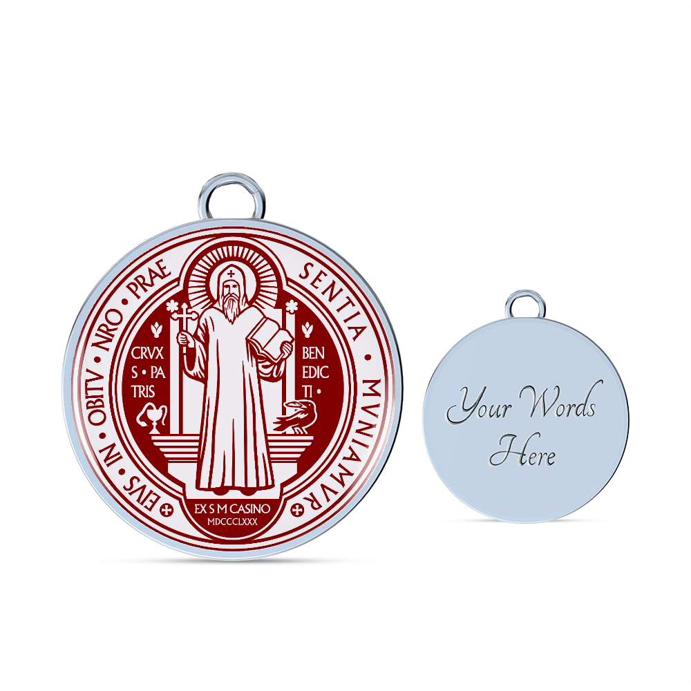 St Benedict bangle bracelet circle pendant Front Maroon
