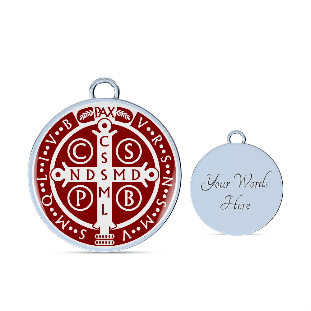 St Benedict medal White Maroon BACK Bangle Bracelet Circle pendant