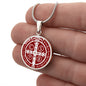 St Benedict circle pendant necklace Back Maroon