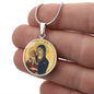 Catholic Virgin Mary and baby Jesus ShineOn Cirlcle pendant necklace NEW