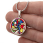 Annunciation to the Shepards Stained Glass ShineOn Circle Cirlcle pendant necklace NEW