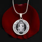 St Benedict circle pendant necklace Front Black
