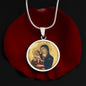 Catholic Virgin Mary and baby Jesus ShineOn Cirlcle pendant necklace NEW