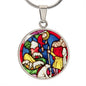 Annunciation to the Shepards Stained Glass ShineOn Circle Cirlcle pendant necklace NEW