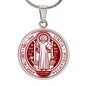 St Benedict circle pendant necklace Front Maroon